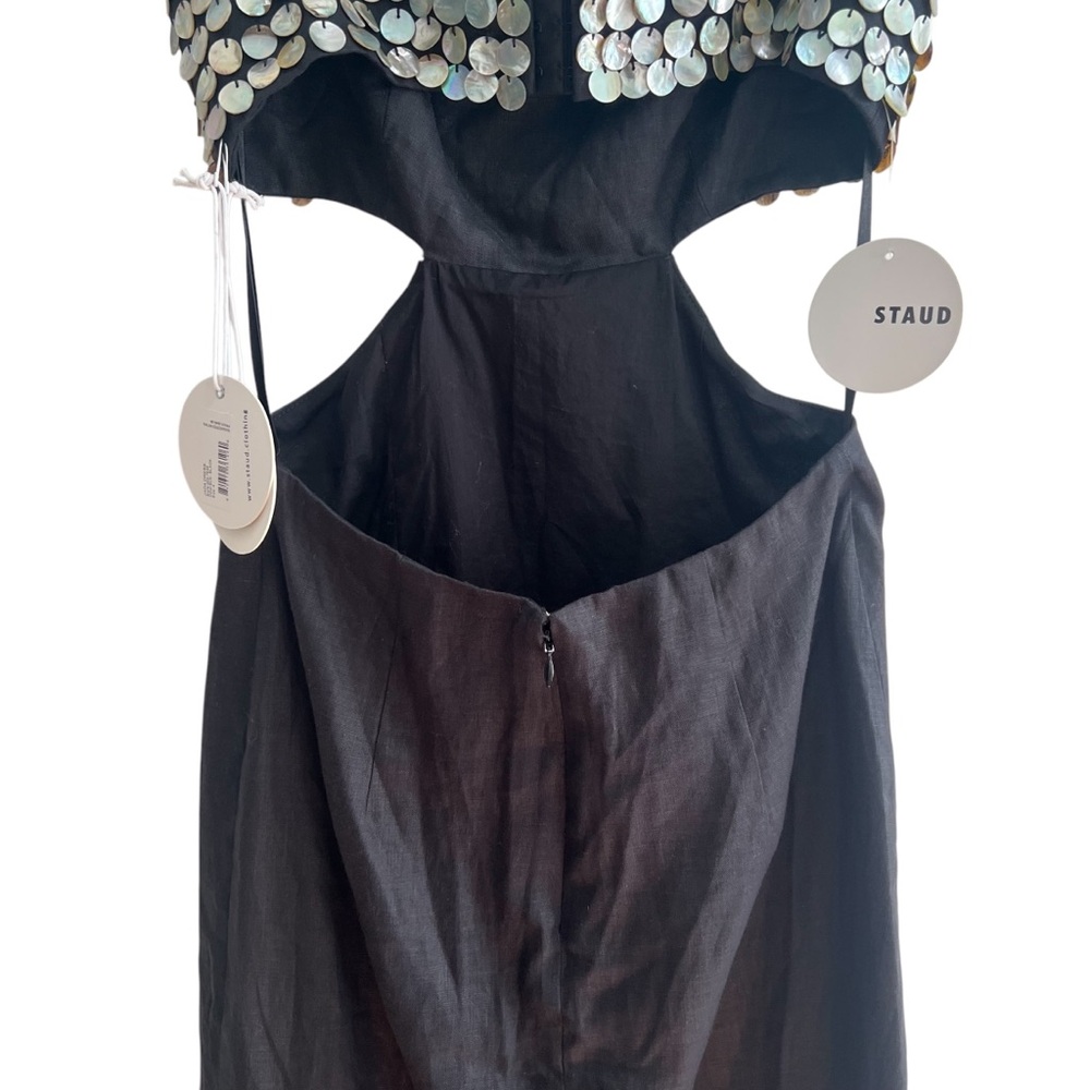 NEW NWT STAUD Jada Embellished Cutout Linen Maxi Dress In Black - Picture 10 of 15